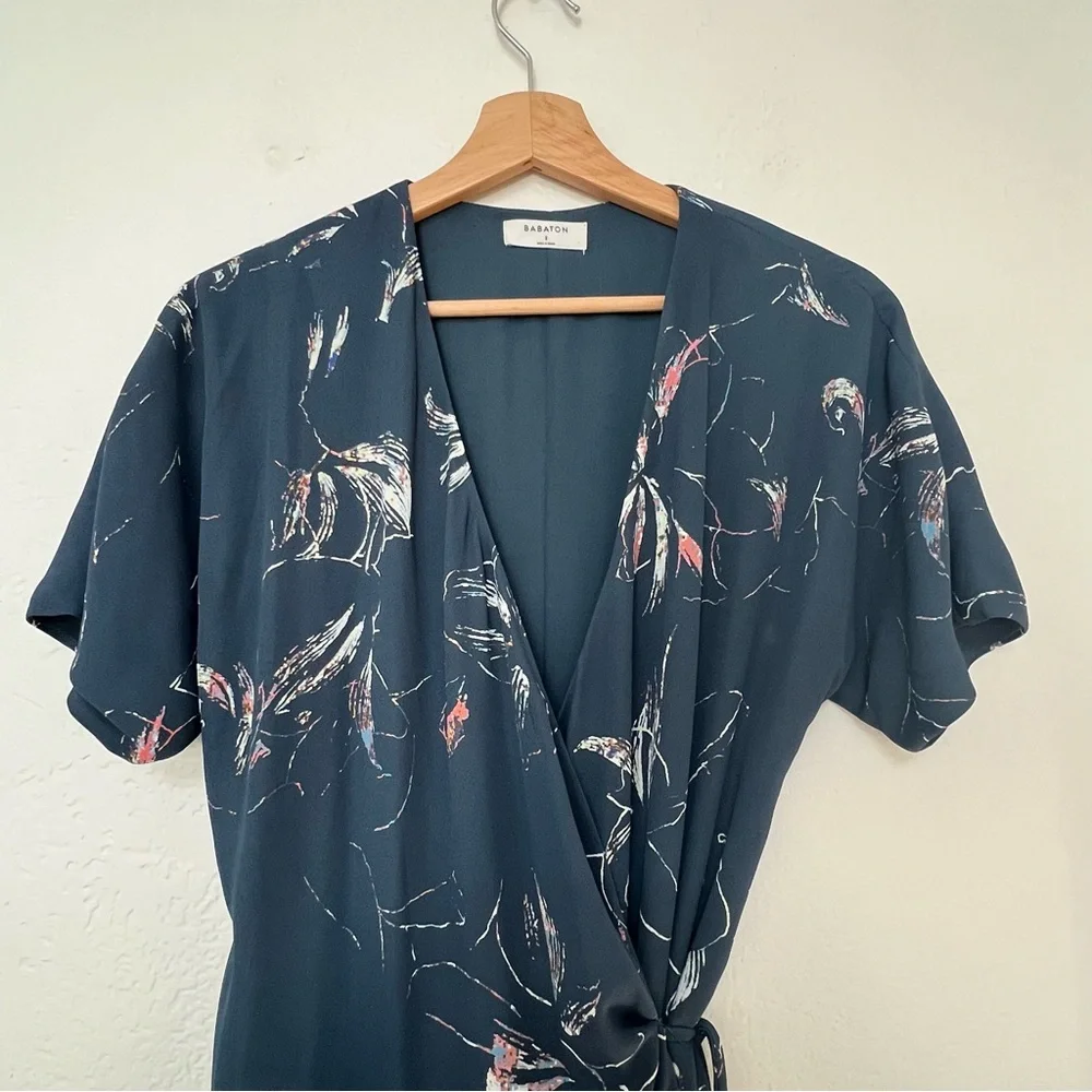 Aritzia Babaton Wallace Turquoise Blue Floral Wrap Dress, Size S - Picture 3 of 5